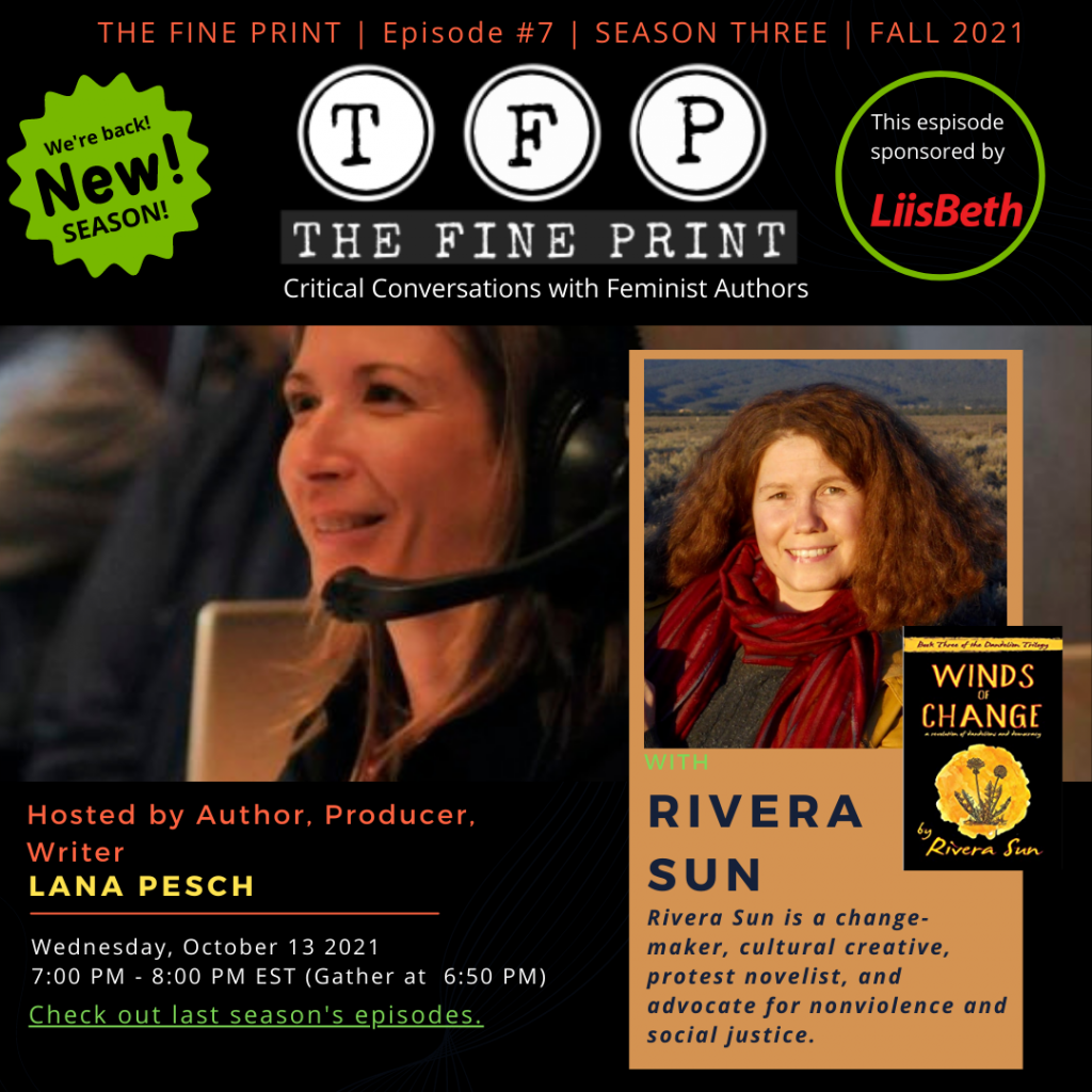 An image promoting The Fine Print Show featuring author Rivera Sun