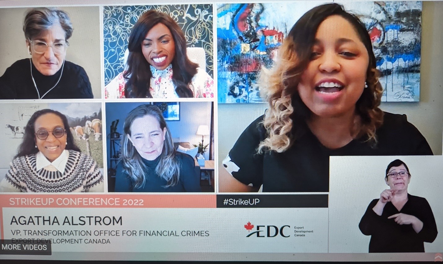 Imge showing a zoom panels of speakers from the Strike Up event