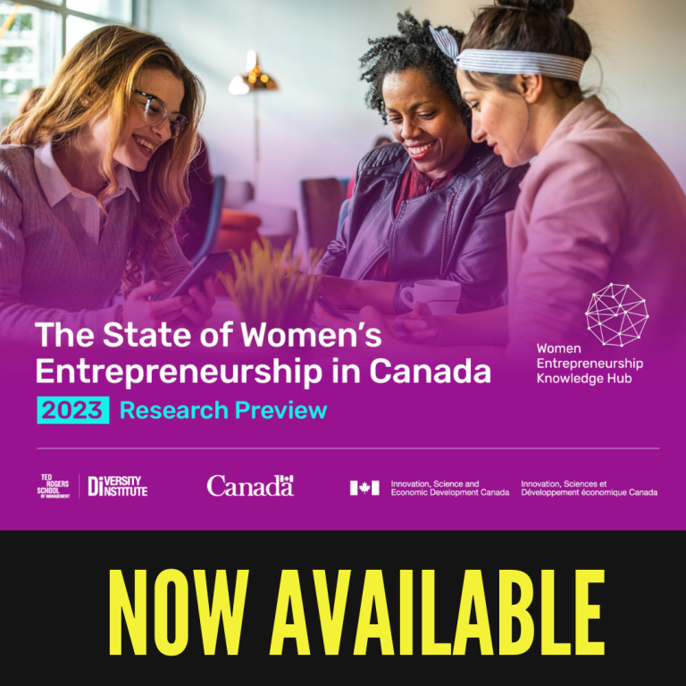 Image of three women around a table with pink background.